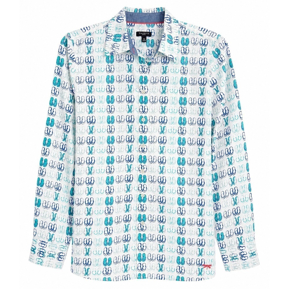 Talbots Flip Flop Print Button Up Blouse Petite Medium Cotton Beach Coastal
